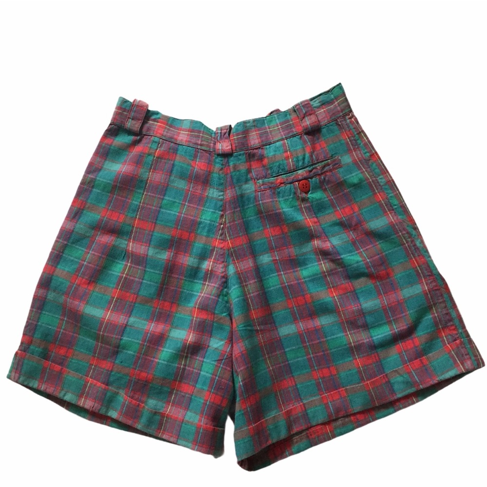 Vintage 80s Ultra Fun Peddlers Cotton Shorts Green and Red Plaid Juniors Size 9 - Picture 5 of 12
